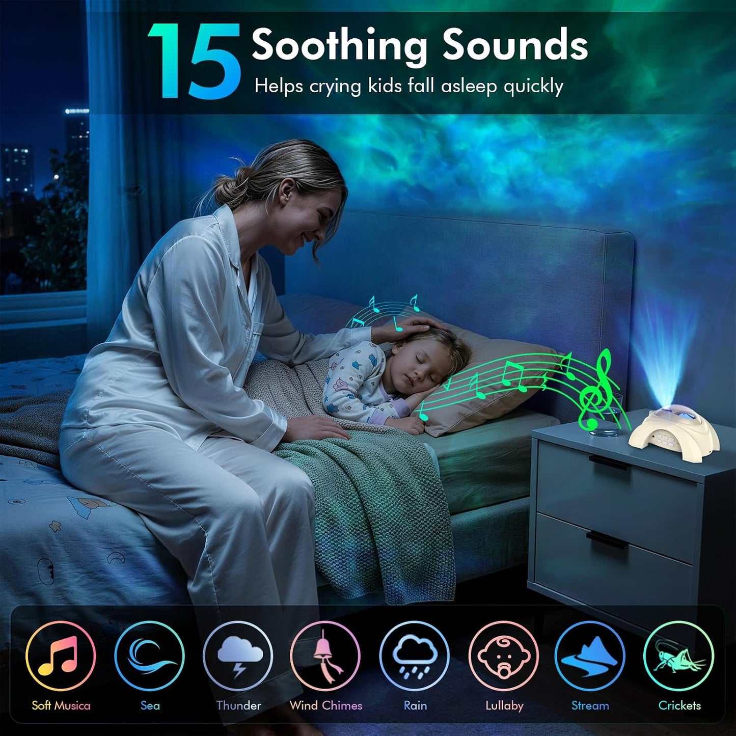 Rossetta Dual Lens Galaxy Projector, Star Projector for Bedroom with 58 Light Effects, Night Light Projector with White Noise & Bluetooth Speaker, Remote Timer, Room Decor Gift for Kids Adults Teens