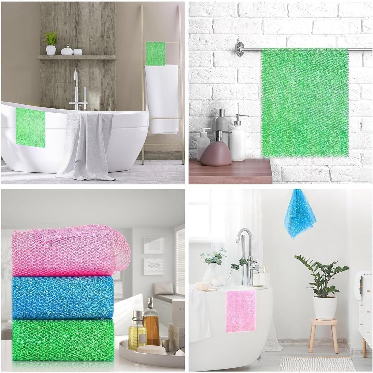 UJFQBH 3 Pack African Net Sponge, African Exfoliating Net Bath Sponge Long Net Bath Sponge Exfoliating Shower Body Scrubber Back Scrubber Skin Smoother,Great for Daily Use (Pink,Yellow,Purple) - Colors B
