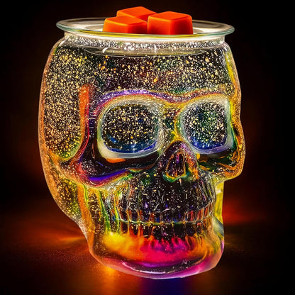 Wax Melt Warmer, Wax Warmer for Scented Wax with Light Bulb, Electric Skull Wax Burner, Halloween Fragrance Wax Melter for Home and Gifts (Rainbow Skull)
