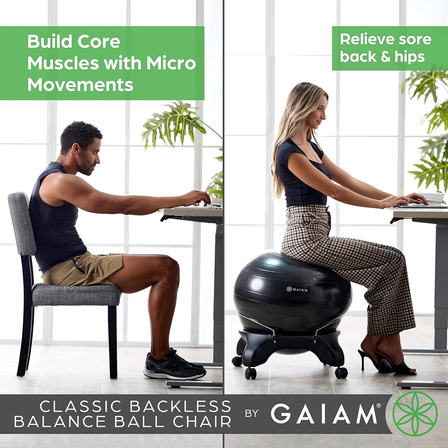Gaiam Classic Balance Ball Chair – Ergonomic Stability Chair for Desk & Office | Yoga Ball Seat with Base, Air Pump, & Exercise Guide | Improves Posture & Core Strength (300 lb Capacity)