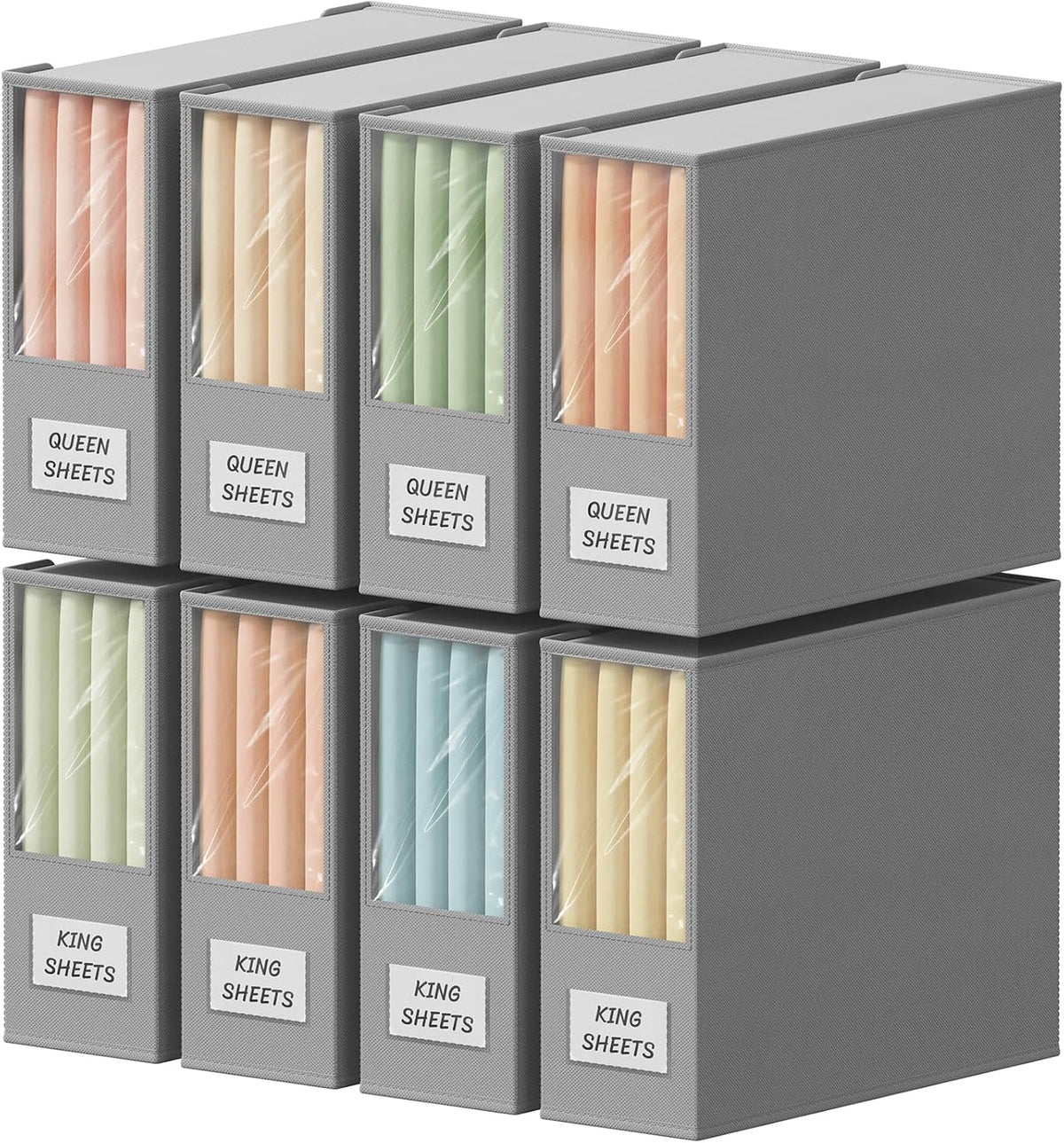 Lifewit Bed Sheet Organizer, Foldable Bedding Sheet Organizers and Storage with Large Clear Window and Label, Sheets Organizer for Linen Closet, Storage Box Bins with Lids for Duvet Cover Set