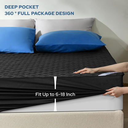 2 Pack Waterproof Mattress Protector, Queen Size Mattress Pad Noiseless with Deep Pocket Fitted for 6"-18", Soft Breathable Dirt-Proof Bed Mattress Cover Washable for Home, Bedroom, Hotel (Gray)