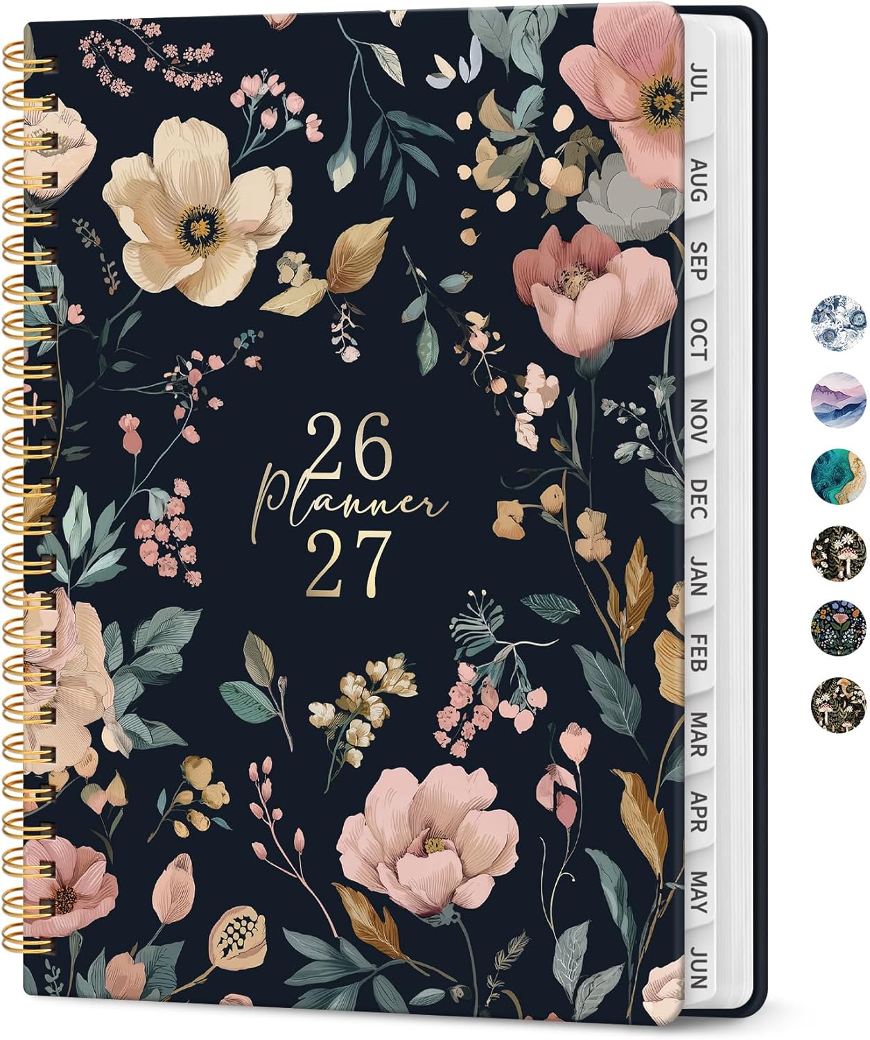 Planner 2026-2027, Academic Monthly and Weekly Calendar Planner for Women, July 2026 - June 2027, Hardcover Pretty Agenda Planner Book with Tabs, Spiral Daily Organizer for School Office Home Supplies, 6.3" x 8.5" - Blue Floral