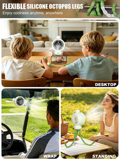 Stroller Fan for Baby with Night Light, 135° Automatic Air Swing (Orange)