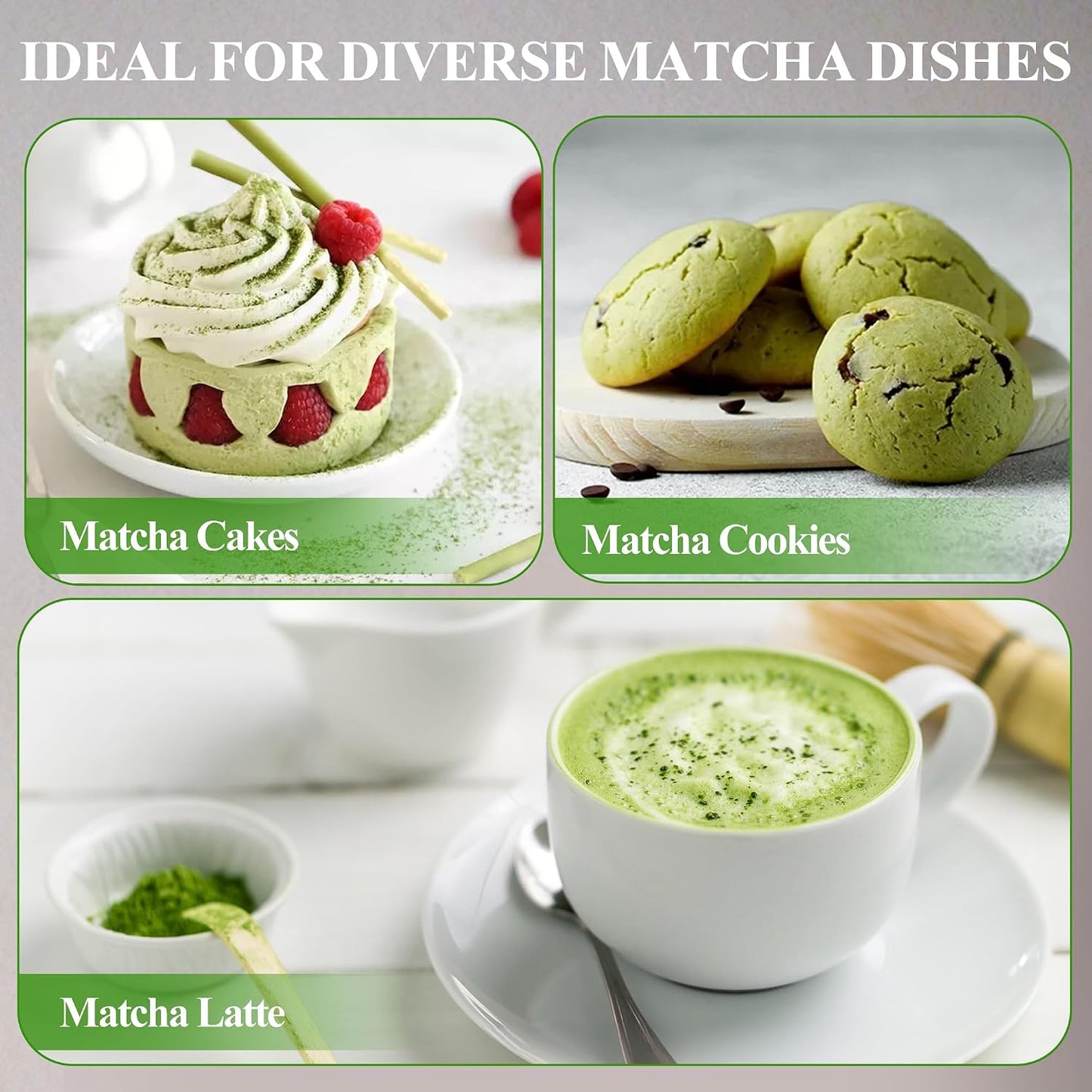 Matcha Whisk Set with Ceramic Bowl - Complete Matcha Making Kit, Bamboo Whisk (Chasen), Whisk Holder, Matcha Powder Sifter, Scoop, Japanese Tea Ceremony Tools（Green）