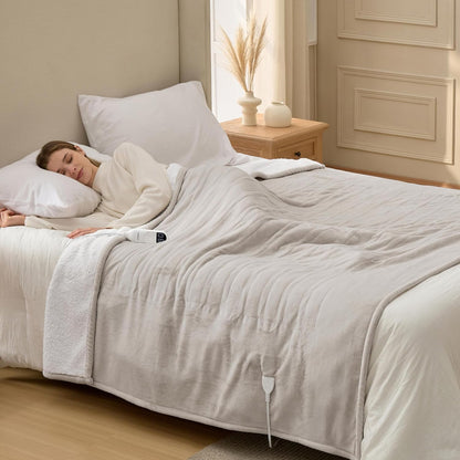 Bedsure Heated Blanket Throw Blanket with Preheat Function - Fast Heating Electric Blanket, Soft Flannel Throw with 6 Time Settings(Up to 10H), 6 Heating Settings, Gifts for Grandma (50"x60", Cream)