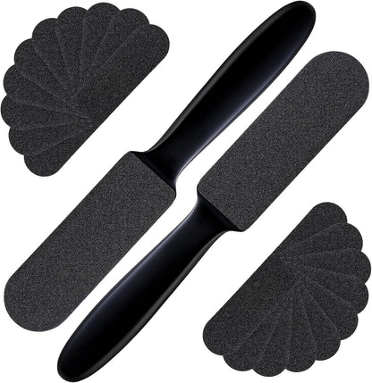 Mudder 2 Pieces Stainless Steel Pedicure Foot File Callus Remover Foot Scrubber Rasp with 20 Replaceable Coarse/Fine Double Side Reusable Pads for Care Cracked Skin Callus Remover Tool(Silver)