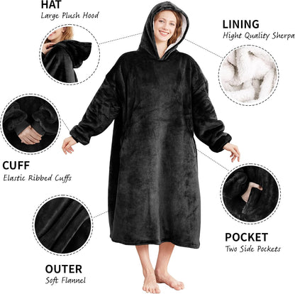 AmyHomie Wearable Blanket Hoodie for Adults & Teens,Oversized Sherpa Hooded Blanket,Warm Cozy Blanket Sweatshirt as Christmas Birthday Gifts for Women Men