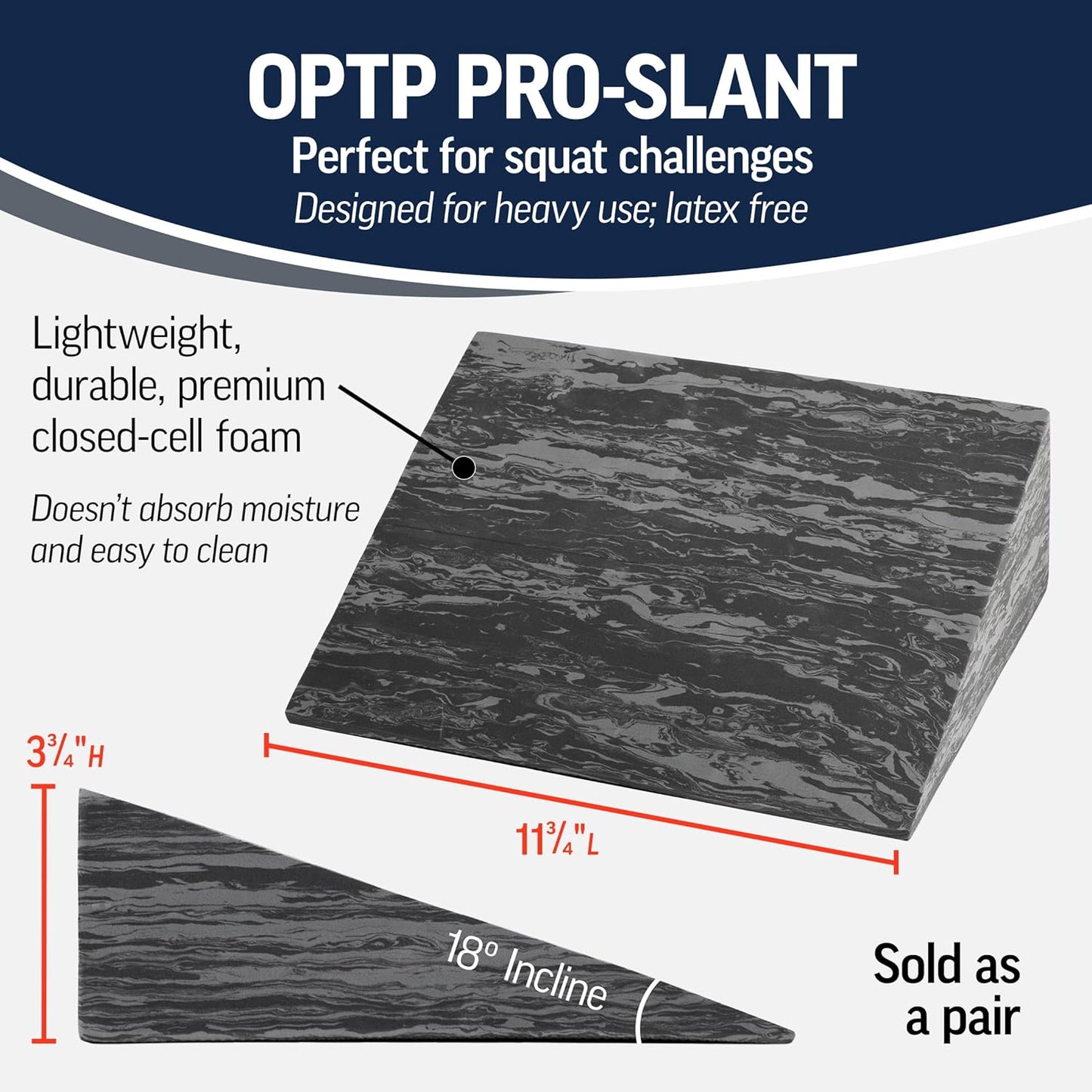 OPTP PRO-Slant – Professional Foam Incline Squat Wedge Pair and Slant Board for Squats- Workout Squat Wedges for Rehabilitation and Stretching of The Calf, Ankle and Foot