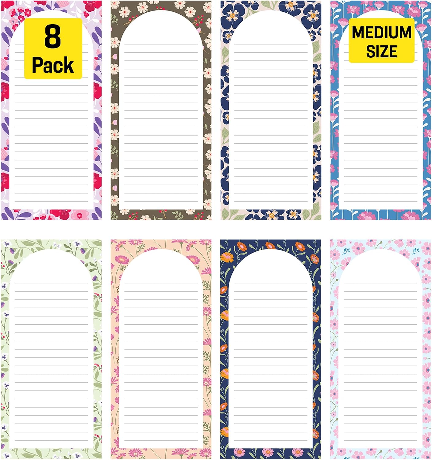 8 Magnetic Notepads – Notepads for Grocery List, Shopping List, To-Do List, Reminders -Strong Magnetic Back- Memo Notepad with Realistic Fruit Designs | 25 Sheets per Pad 7.5 x 3.5 inch (8 Pack)