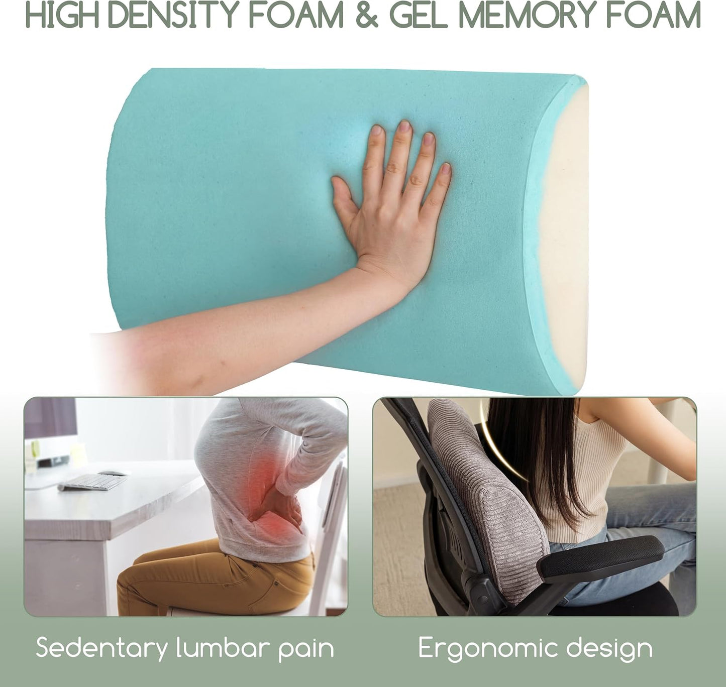 HIGOGOGO Lumbar Support Pillow for Recliner Chair/Accent Chair/Couch, Memory Foam Back Support Cushion for Elderly, Recliner Cushions for Back Rest, Pain Relief, Reading, Washable Cover, Dark Grey