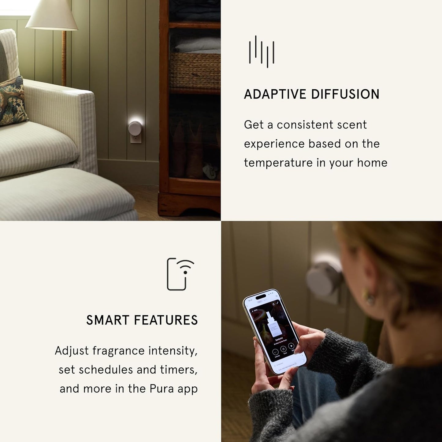 Pura Home 4 Fragrance Diffuser - Adjustable Home Diffuser with LED Light & Automatic Vial Detection - Wi-Fi Device for Personalized Home Scenting Experience - 2025 Version