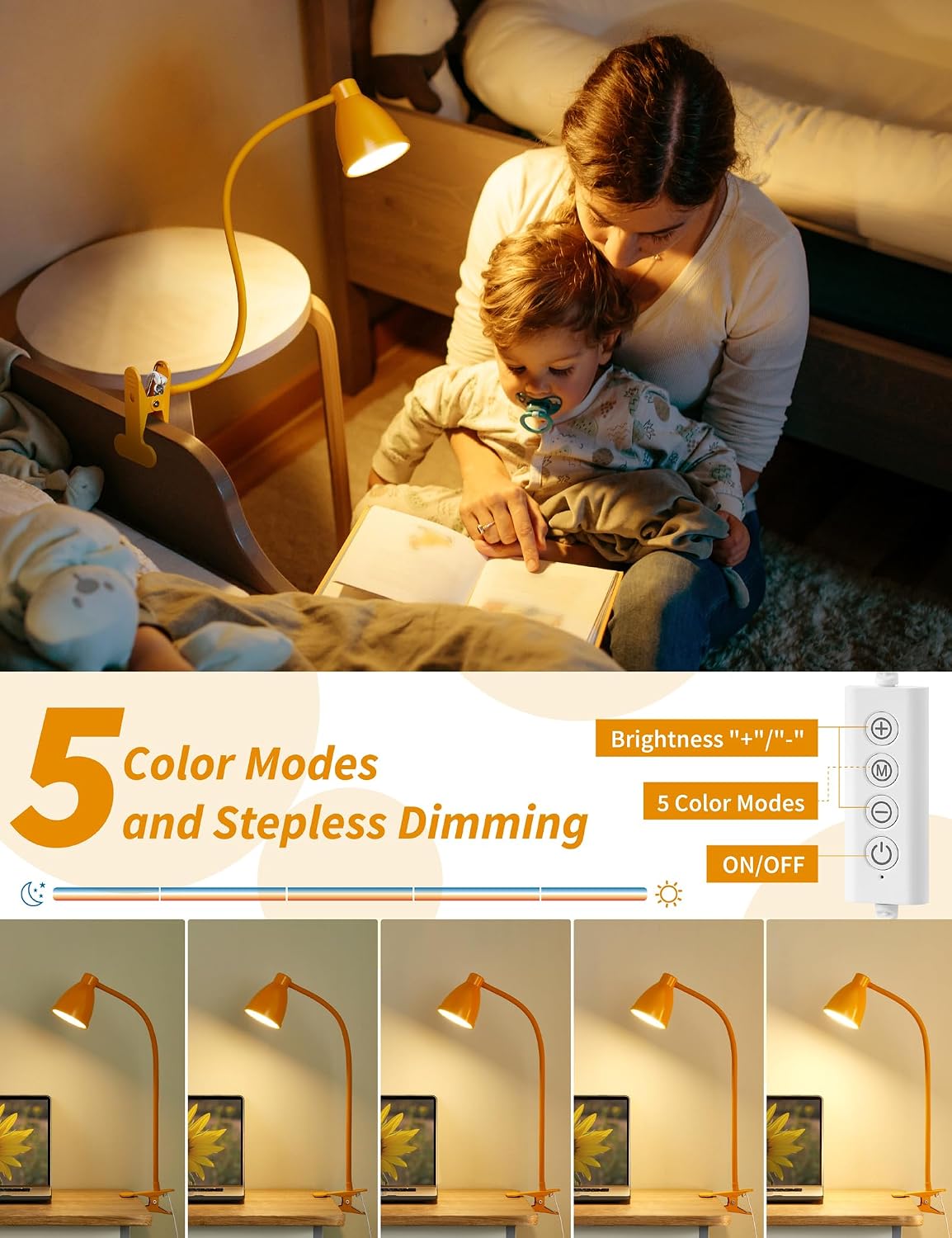 BOHON Desk Lamp with Clamp, Clip on Light, 5 Color 10 Brightness, Teal