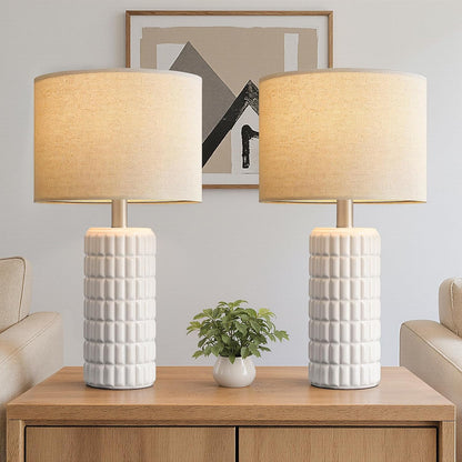 Seealle 23" Modern Ceramic Table Lamps Set of 2 - Table Lamps for Living Room, Farmhouse Bedside Night Stands Lamp for Bedroom, White Nightstand Lamps Set of 2, Desk Lamp for End Table Home Decor