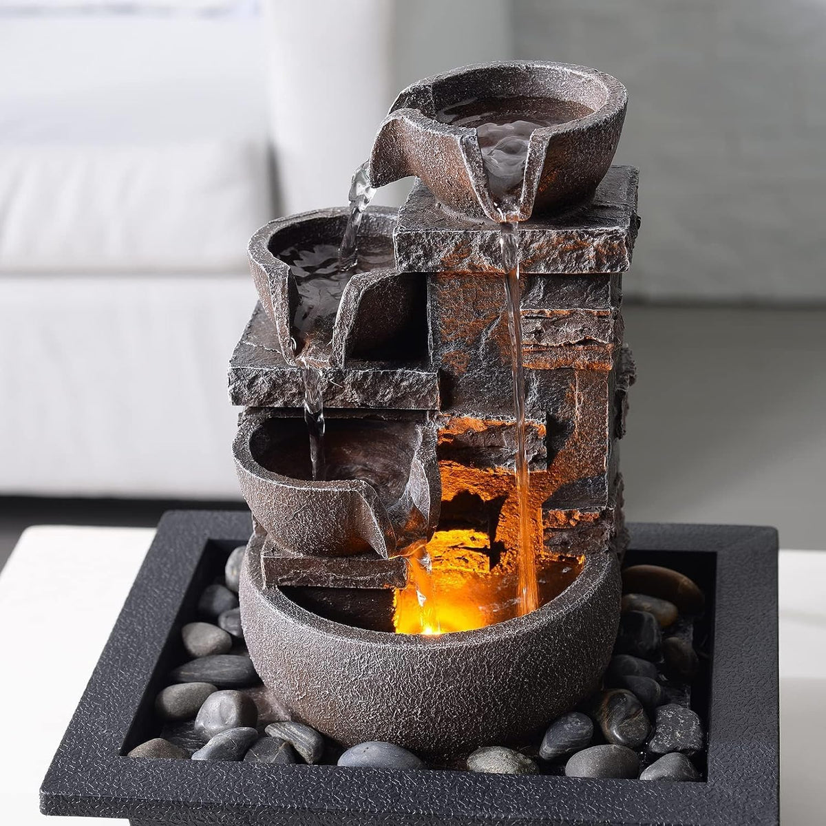 Kalona Tabletop Water Fountain, Indoor Waterfall with Resin Rock Design