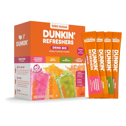 Singles To Go! Dunkin' Refreshers Green Tea Drink Mix Packets, 40 Count