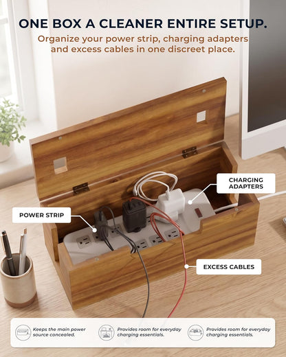 INSAGO Large Acacia Wood Cable Management Box, Power Strip Cord Organizer