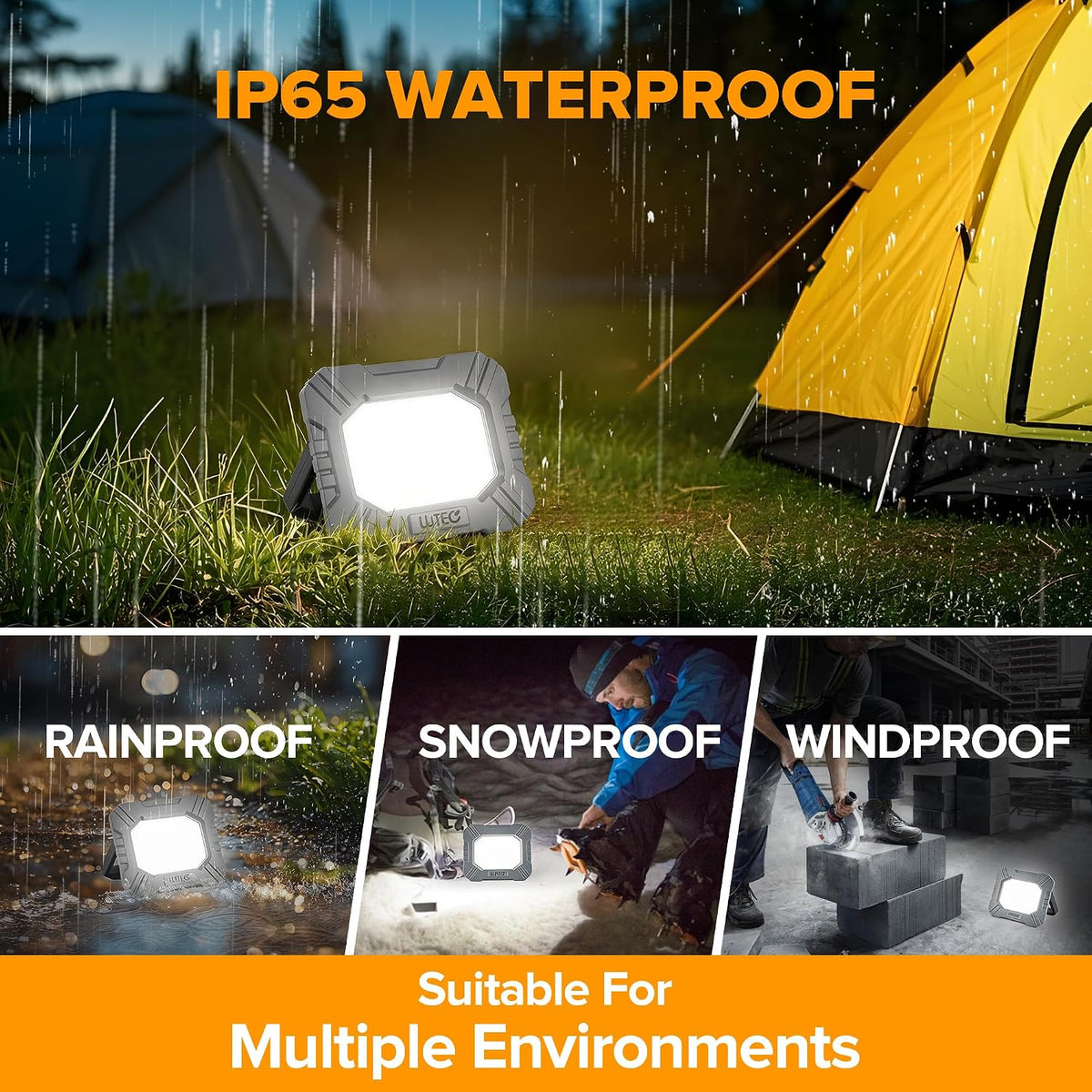 LUTEC 3500LM LED Work Light, Rechargeable Magnetic Work Lights with Stand, Portable 5000K Flood Light for Car Repair, Fishing, Camping, Emergency, Hiking, 3 Modes