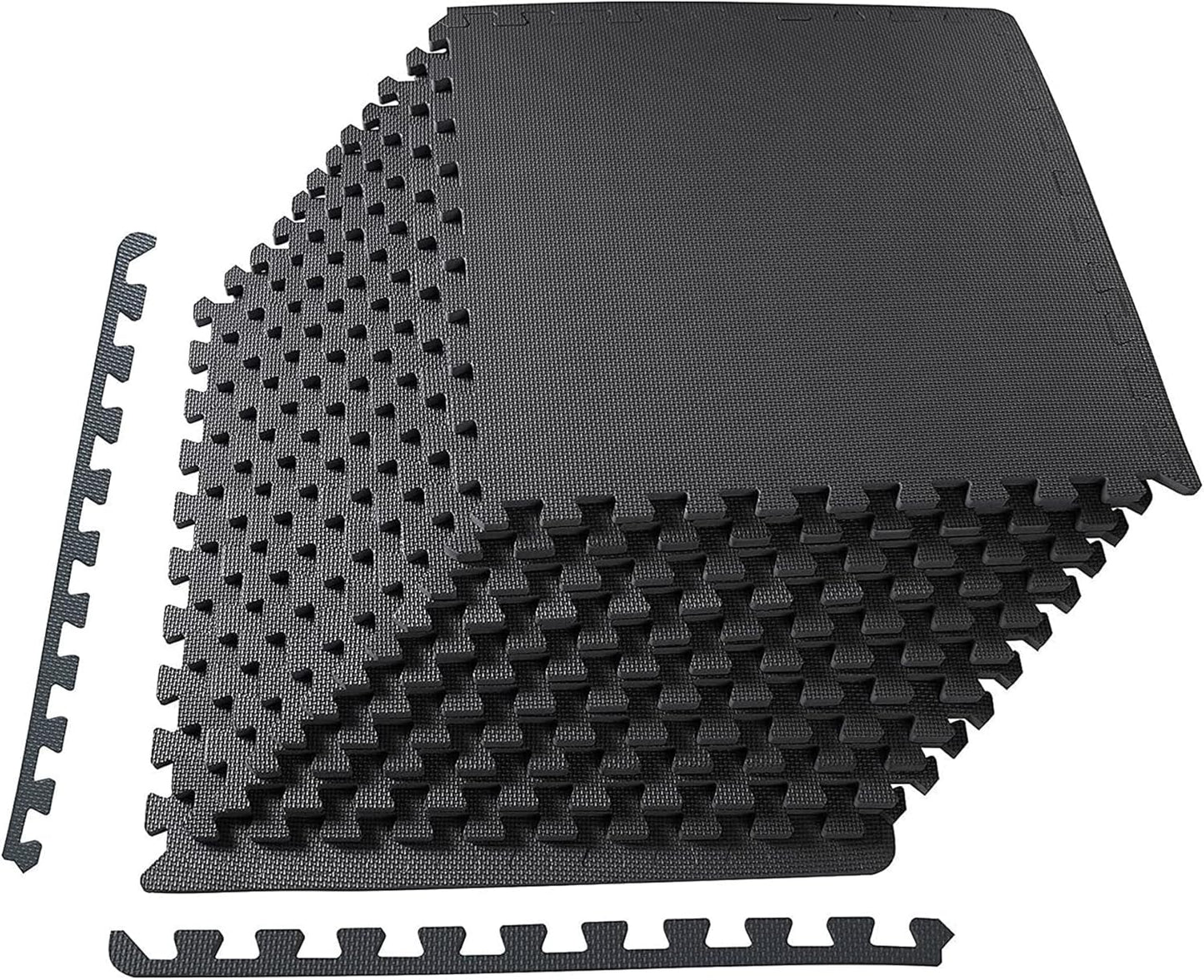 BalanceFrom Puzzle Exercise Mat 1/2" Thick, EVA Interlocking Foam Floor | Tiles for Home Gym, Mat for Home Workout Equipment, Floor Padding for Kids, Black, 24 in x 24 in x 1/2 in, 144 Sq Ft-36 Tiles