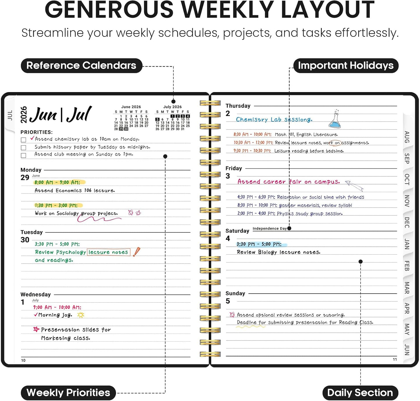 Planner 2026-2027, 8.5" x 11" Weekly and Monthly Academic Year Planner Calendar, July 2026 - June 2027, Hardcover Large School Planning Agenda With Tabs, Perfect for School & Office Supplies, A4, Green