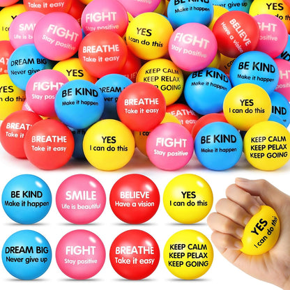Liliful 100 Pcs Motivational Stress Balls Bulk Inspirational Squeeze Balls for Adults Anxiety Relief Fidget Toys Office Employee Gifts Classroom Rewards 2.2 Inch (Bright Colors)