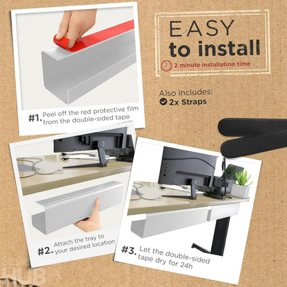 Scanfield Under Desk Cable Management Tray, No-Screw, 17-Inch, 2-Pack Black