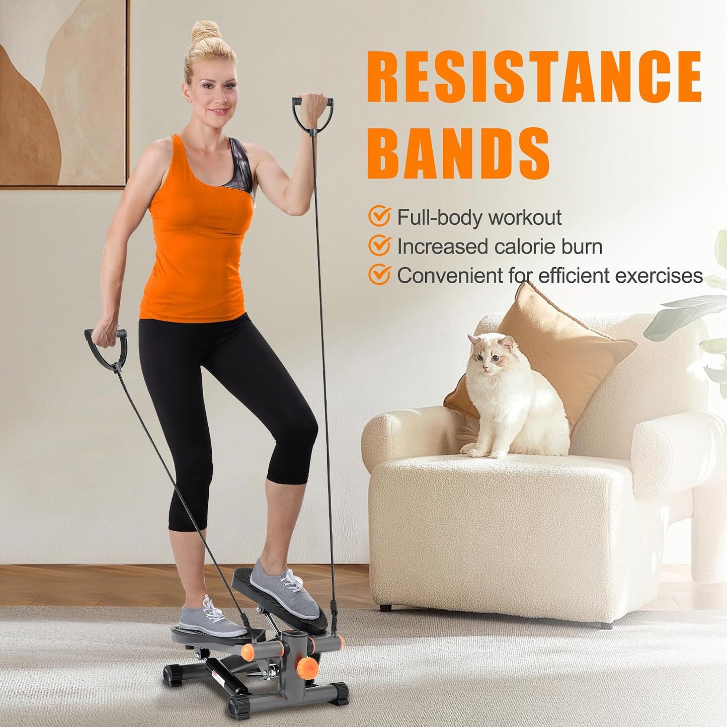Stepper for Exercise at Home Mini Stair Stepper with Resistance Bands Exercise Equipment for Home Stair Climber Stepper Machine for Home Gym Cardio Equipment for Full Body Workout