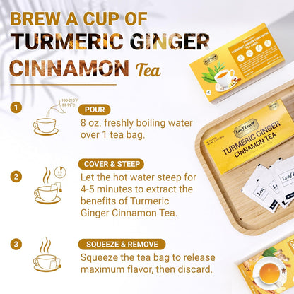 LeafLea Turmeric Ginger Cinnamon Tea Bags, 40 Ct Caffeine-Free Herbal Tea