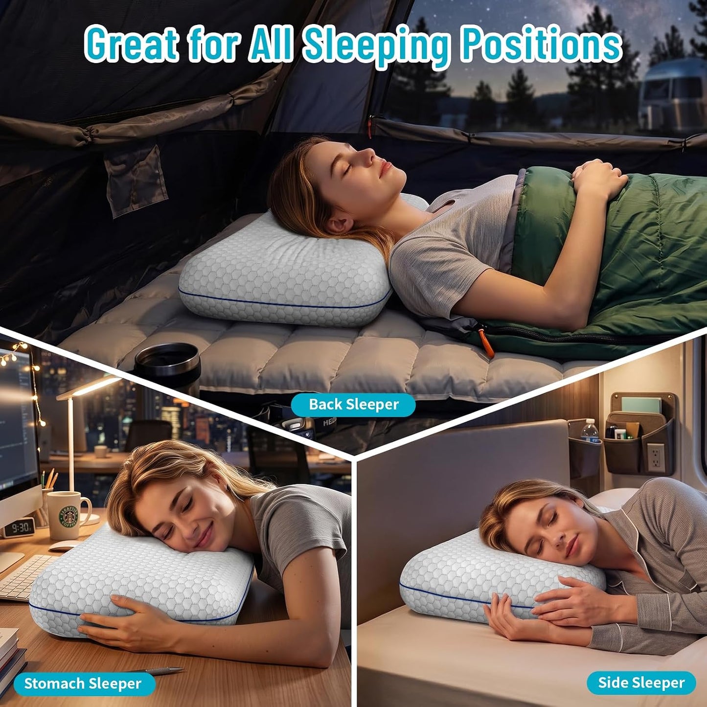 CushyOasis Memory Foam Pillows for Sleeping, Firm Bed Pillow, Standard Size