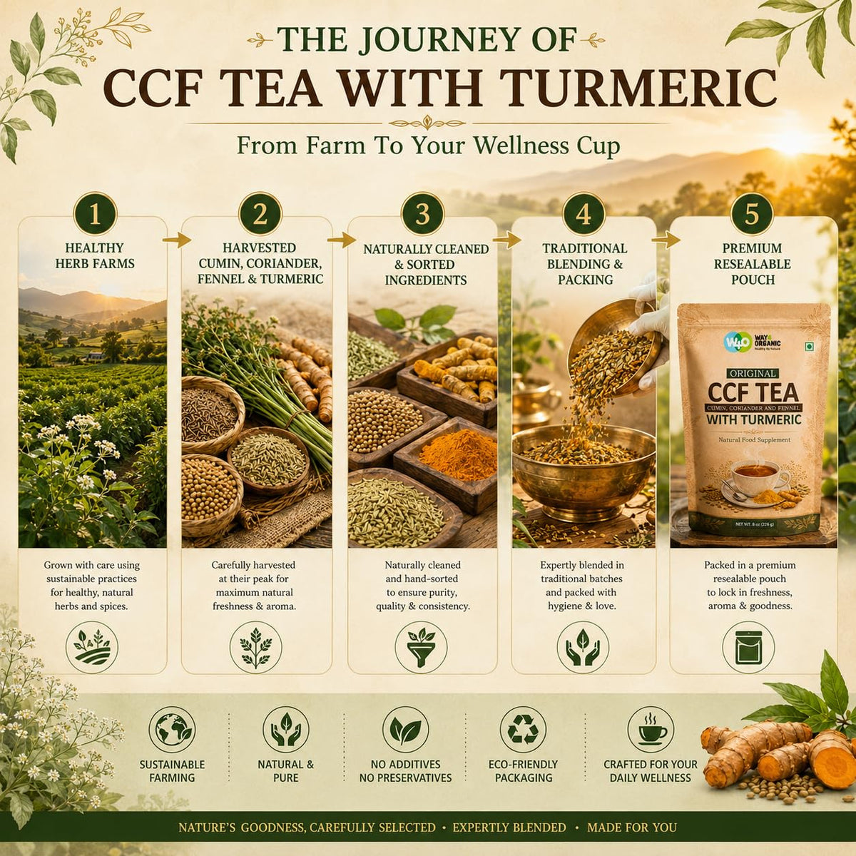 CCF Tea (Cumin, Coriander, Fennel) with Turmeric - Supports Natural Detoxification 8 Ounces (Pack of 1)