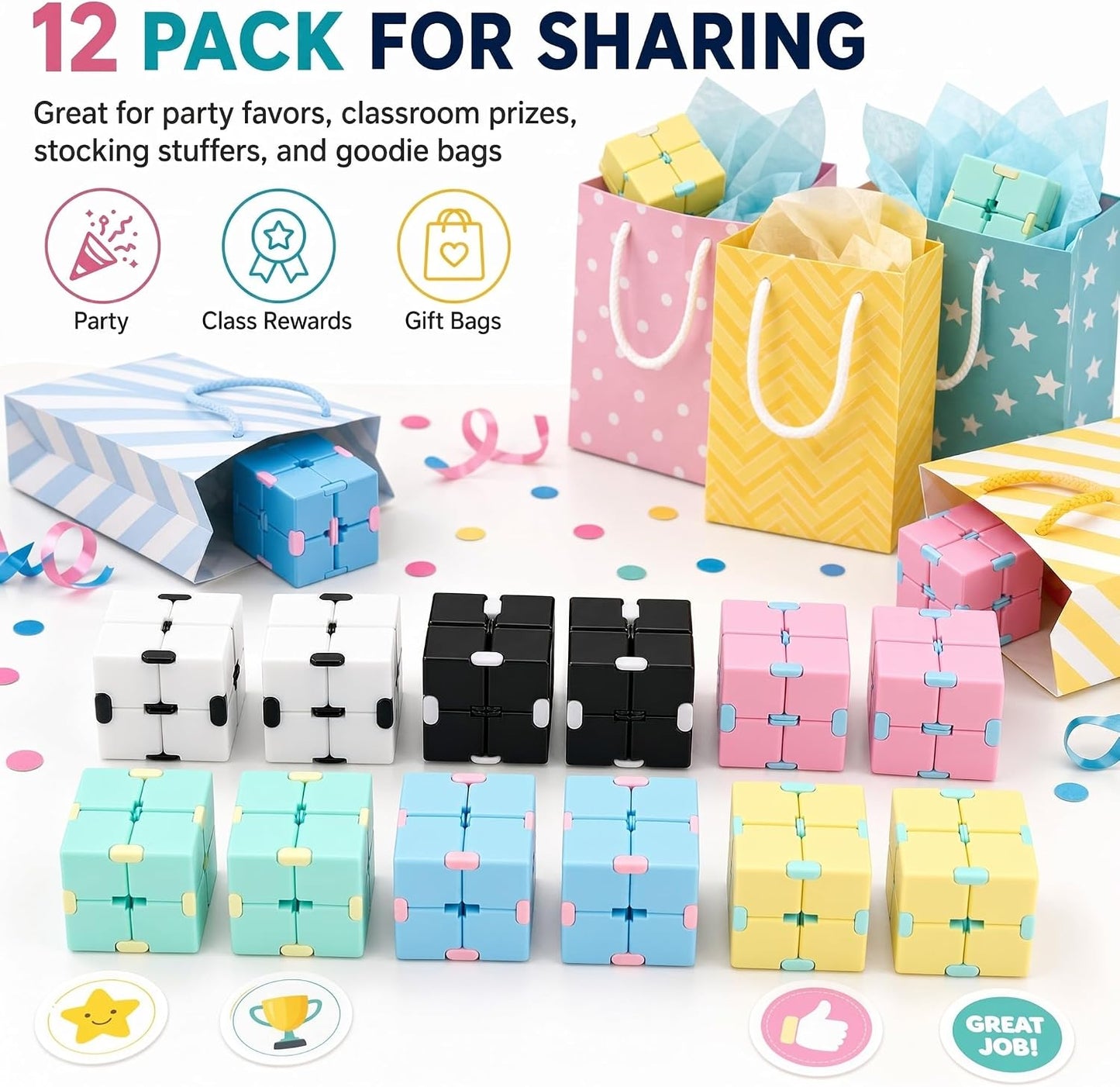 Skylety 6 Pieces Cube Toy, Stress and Anxiety Relief Cube, Mini Durable Stress Relieving Toy for Adults Anxiety Relief