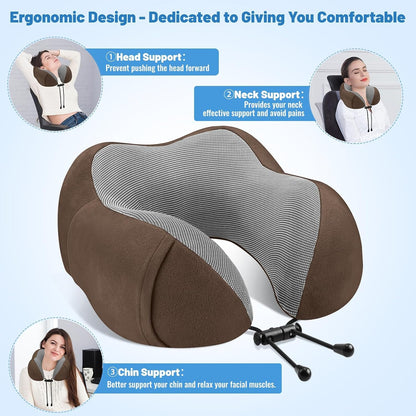 CloudBliss Travel Pillow for Airplane, Memory Foam Neck Pillow for Travel, Compact Flight Pillow with Eye Mask, Earplugs, Carry Bag, Travel Neck Pillow for Long Flight Sleep, Plane Accessories, Black