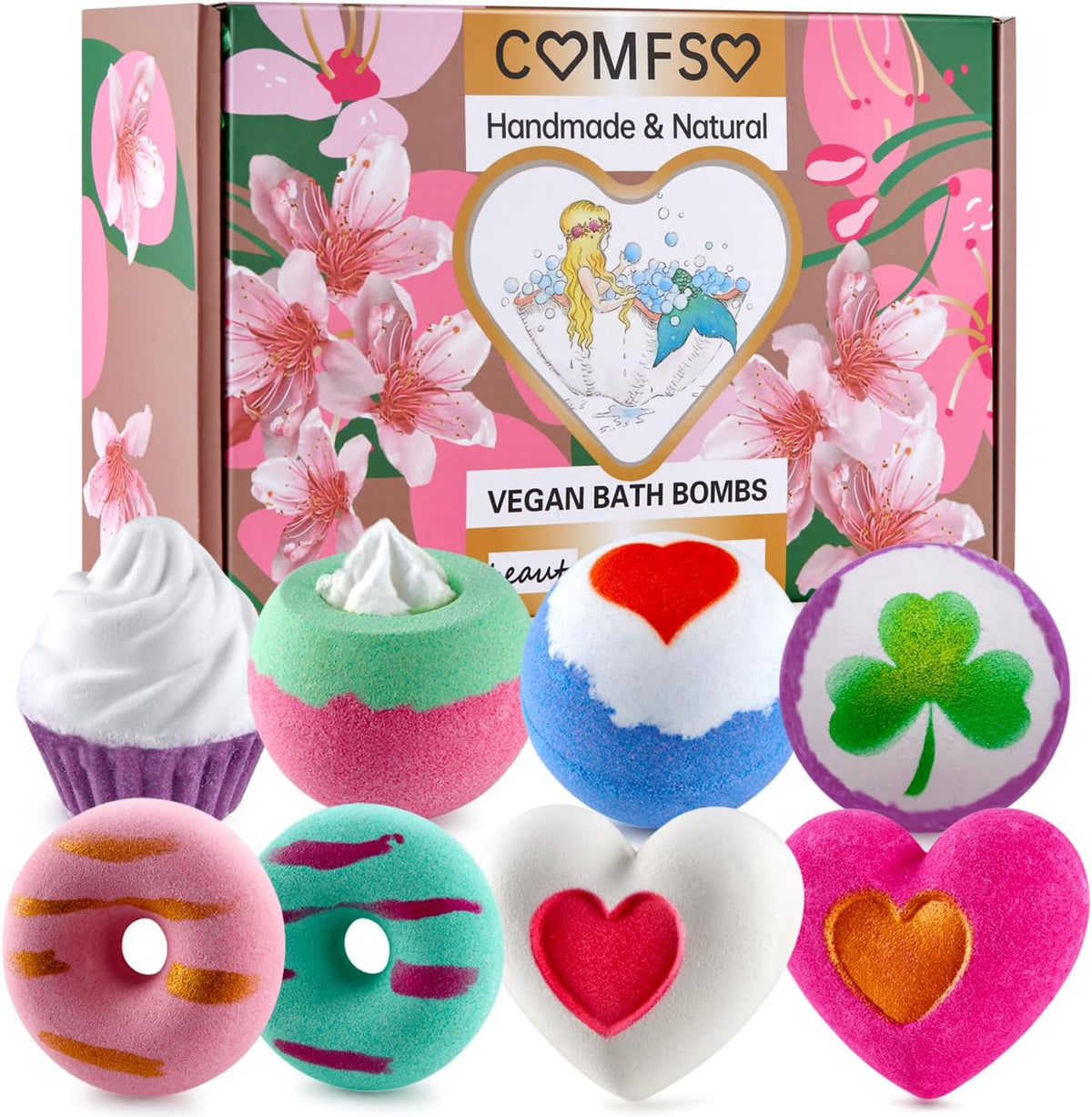 comfso Bath Bombs for Kids, 10 Bath Bomb Gift Set, Natural Bubble Bathbombs