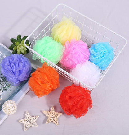 Bath Sponges, Small Size Colorful Shower Sponges Exfoliating Mesh Pouf Bath Ball Body Scrubber for Travel Pack of 8