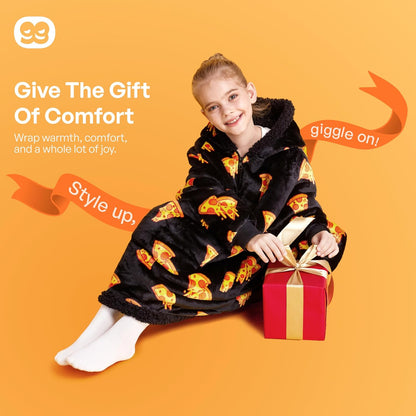 Giggling Getup Wearable Blanket Hoodie for Adults Gifts for Teen Girls Sister Women Sherpa Fleece Printed Hooded Blanket Sweatshirt Warm Cozy with Pocket & Sleeves Beige Cat