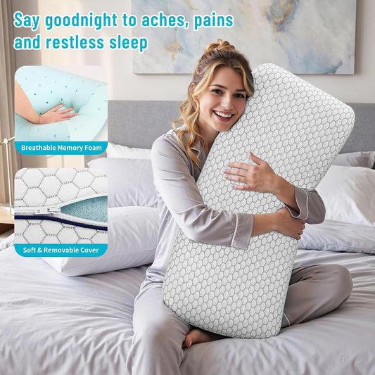 CushyOasis Memory Foam Pillows for Side, Back and Stomach Sleepers, Bed Pillow with Washable Cover and Breathable Mesh, Bed Pillow for Sleeping Standard Size (Grey)