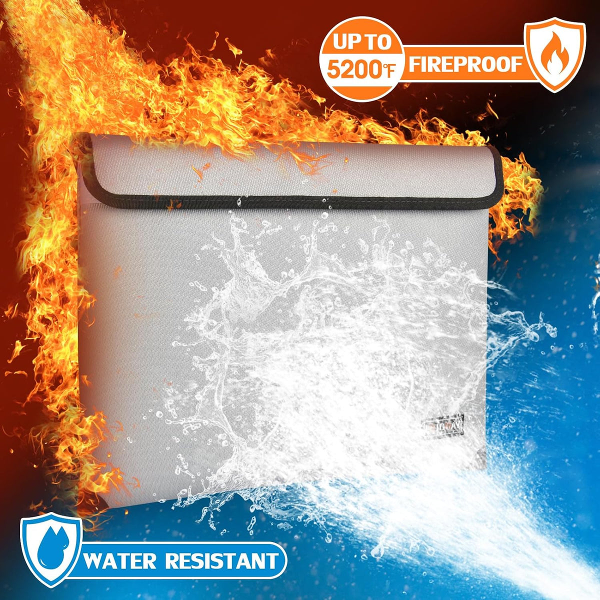 Fireproof Document Bag - with 5200°F Heat Insulated, Waterproof Fireproof Bag with Zipper, 8 Layers of Functional Materials, Fireproof Money Bag for Cash/Documents/Valuables, Fire bag 11"x7.7"