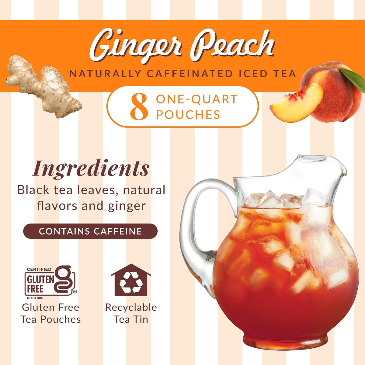 The Republic of Tea – Ginger Peach Black Iced Tea Bags, 40 Large Quart-Sized Iced Tea Pouches, Naturally Caffeinated