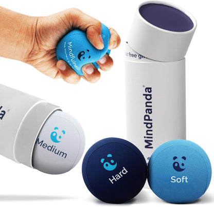 Mind & Body Stress Balls for Adults - Multi-Density Squeeze Balls for Hand Therapy & Grip Strengthening - Stress & Anxiety Relief - Choose 3-Ball (Soft, Medium & Hard) or 2-Ball (Soft & Hard) Sets