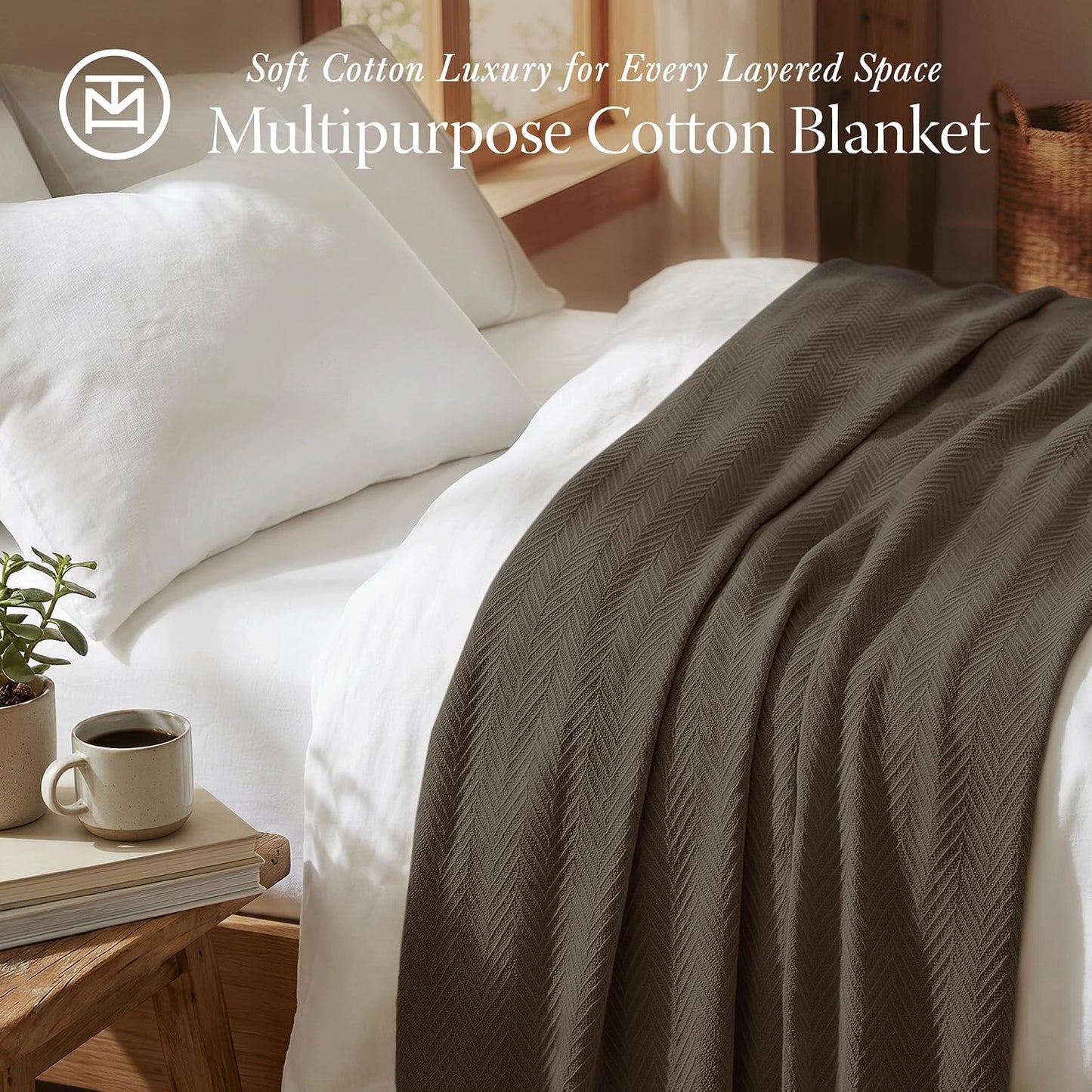 Threadmill Travel Blanket Cotton Viscose from Bamboo - Airplane Premium Soft Flight Grey Throw Blanket in Cloth Bag (Grey Color) Compact & Portable Blanket for Travel, Car, Picnic & Camping