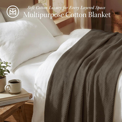 Threadmill Travel Blanket Cotton Viscose from Bamboo - Airplane Premium Soft Flight Grey Throw Blanket in Cloth Bag (Grey Color) Compact & Portable Blanket for Travel, Car, Picnic & Camping