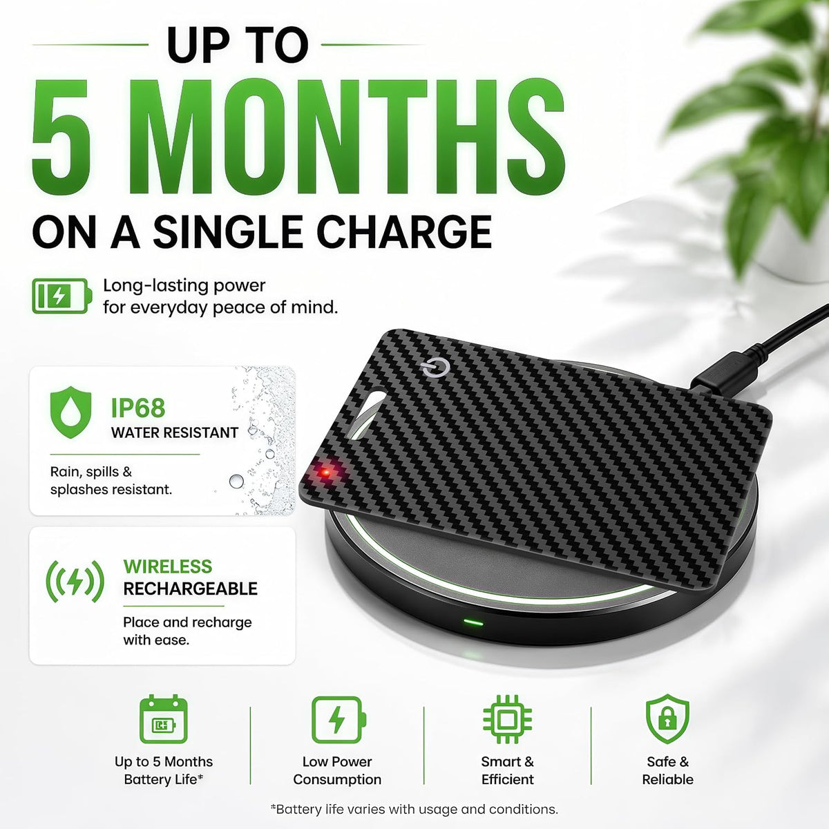 Wallet Tracker Card, Rechargeable, Works with Apple Find My