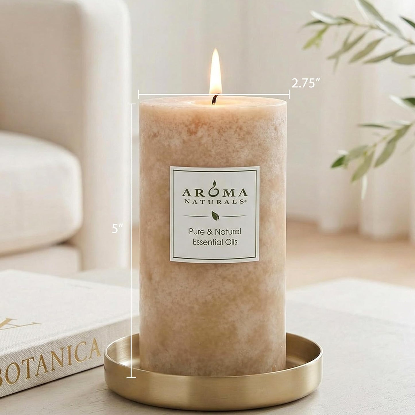 Aroma Naturals Essential Oil Orange and Lemongrass Scented Pillar Candle, Ambiance, 2.5 inch x 4 inch, Yellow