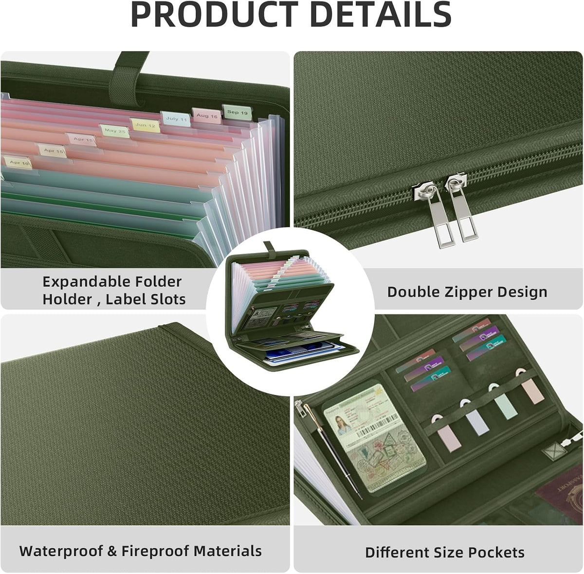Fireproof Accordion File Organizer, Expanding File Folder with 13 Pockets