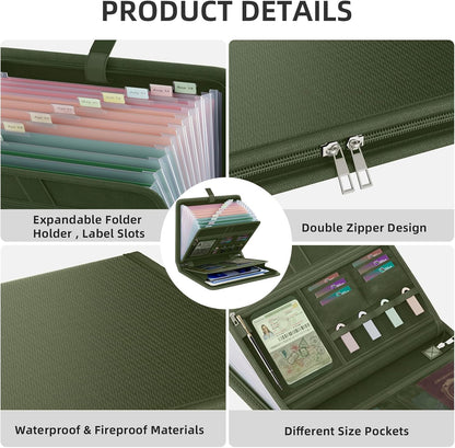 Fireproof Accordion File Organizer, Expanding File Folder with 13 Pockets