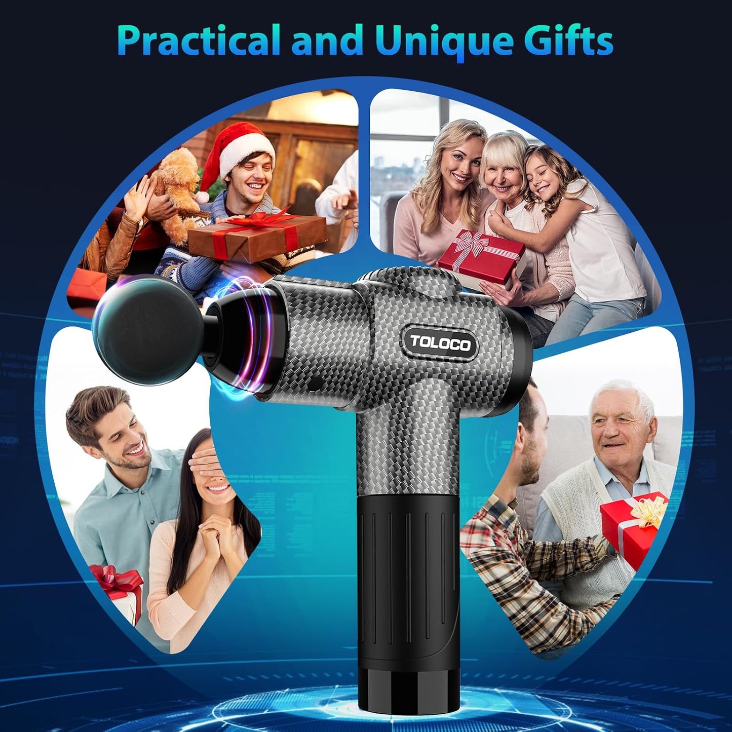 TOLOCO Massage Gun, Deep Tissue Back Massage for Athletes for Pain Relief, Percussion Massager with 10 Massages Heads & Silent Brushless Motor, Fathers Day Dad Gifts, Grey