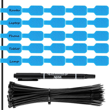 Handwriting Cable Tags Reusable Zip Ties 50PCS,100 Cable Ties & Pen