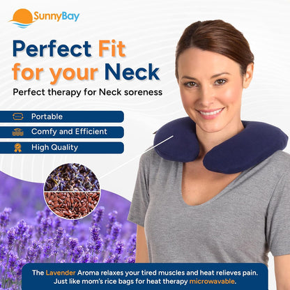 SunnyBay Microwave Heating Pad, Microwavable Heated Neck Pillow for Moist Hot Therapy, Heated Neck and Shoulder Wrap with Flax Seeds Filling and Washable Cover, 12"X12"X2", 2.5 lbs, Navy Blue