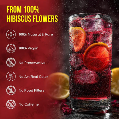 FreshDrinkUS, Premium 30 Hibiscus Flowers Tea Bags, 100% Natural & Pure from Hibiscus Flowers. Loose Flower Herbal Tea. No Sugar, No Caffeine, No Gluten, Vegan.