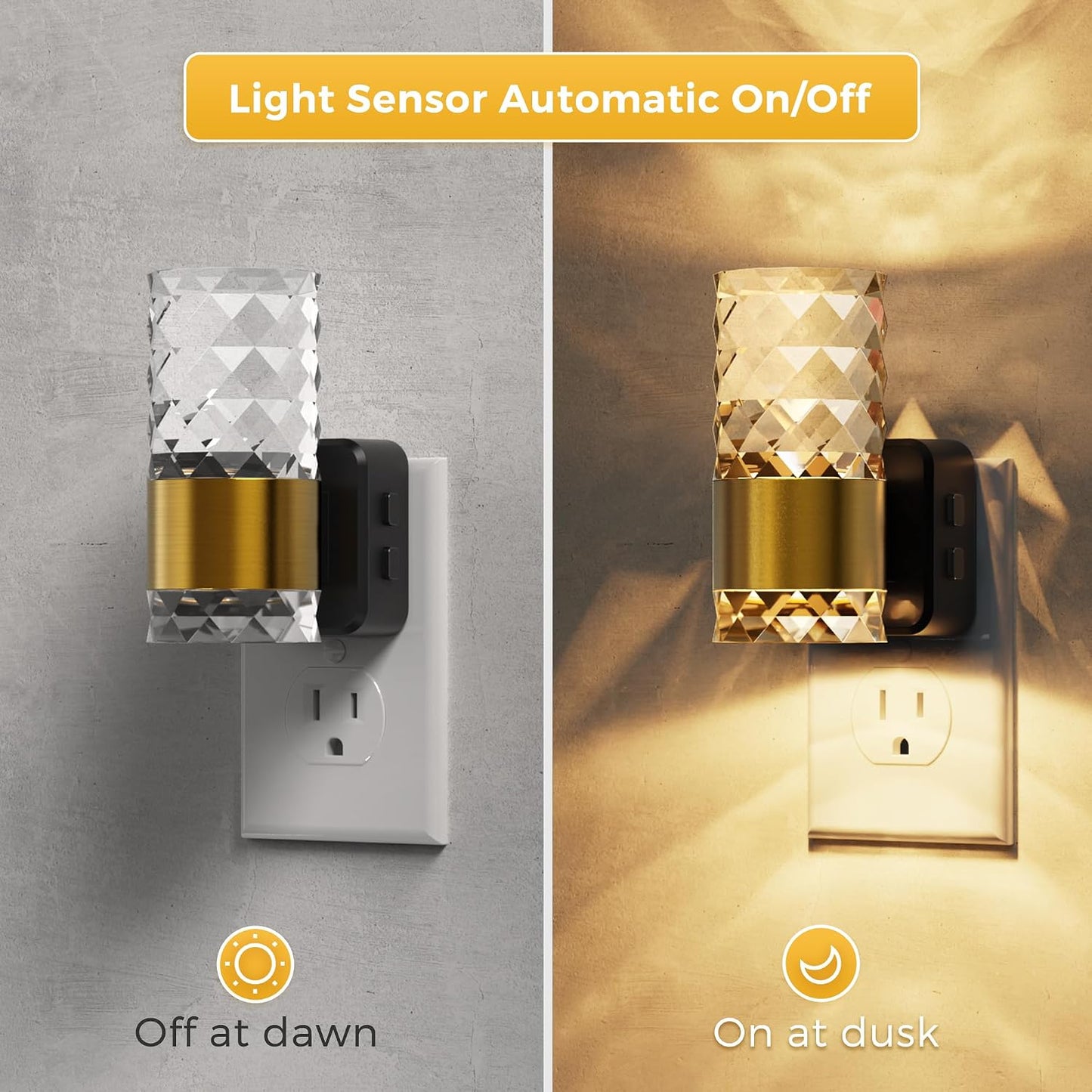 L LOHAS LED Night Lights Plug into wall, Amber Night Light with Adjustable Brightness, Plug in NightLight with Auto Light Sensor, Wall Sconce-Style Design Night Light for Bathroom,Hallway, 2 Pack